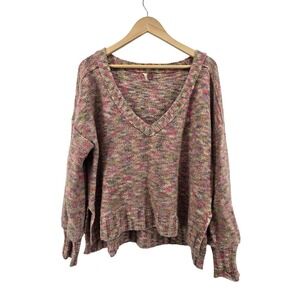 Pilcro Sweater Womens Medium V-Neck Pullover Pink Multi Marled Knit EUC